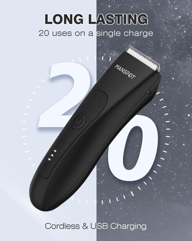 Manspot Electric Body Hair Trimmer, Body and Groin Hair Trimmer for Men, Waterproof Wet Dry Clippers, Replaceable Ceramic Trimmer Heads, Rechargeable Body Trimmer, Christmas Gift, BlackFriday