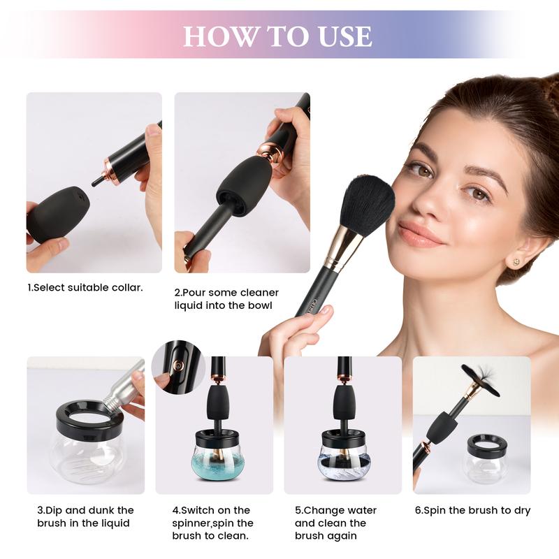 Electronic Makeup Brush Cleaner Machine, Quick Wash & Dry Makeup Brush Cleaner Tools, 3 Adjustable Speeds, Travel Portable Automatic Brushes Cleaner Cleanser Machine Cleansing Cosmetic