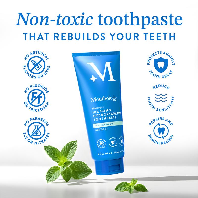 Mouthology Fluoride-Free 10% Nano Hydroxyapatite Toothpaste with Xylitol - Safe, Fluoride & SLS Free Formula for Natural Cavity Prevention to Repair & Remineralize Teeth. Non-Toxic Oral Care for Healthy Dental Hygiene without Harmful Chemicals.