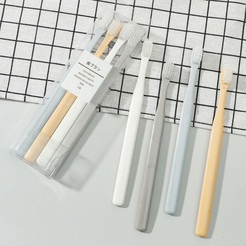 4pcs Reusable Toothbrush Set, Solid Color Toothbrush, Soft Bristle Teeth Cleaning Tool For Adults