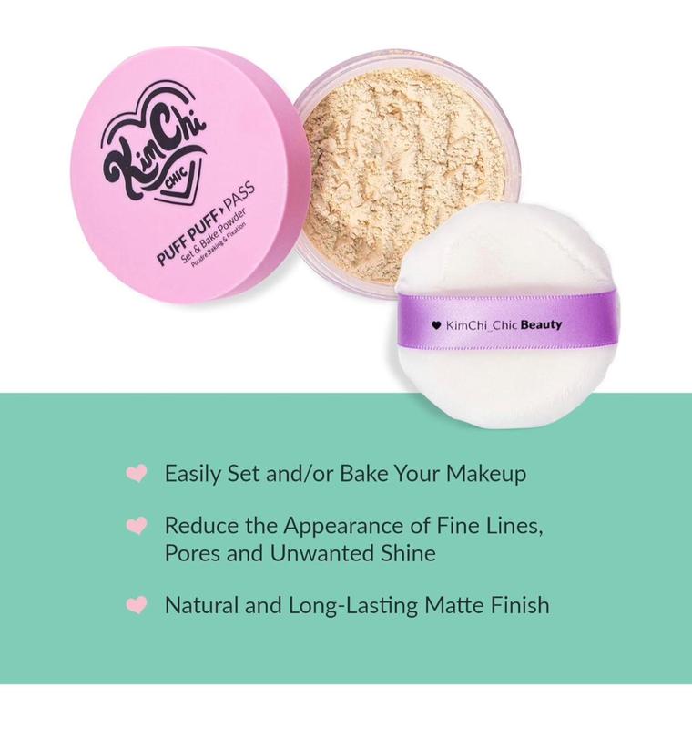 Kimchi Chic Beauty Puff Pass Set and Bake Powder, Loose Face Powder with Fluffy Setting Powder Puff, Soft Translucent Face Makeup for Uneven Skin Cosmetic