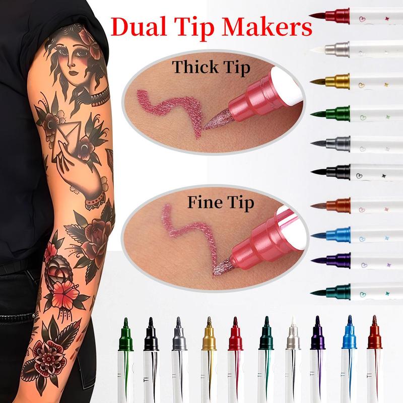 Temporary Tattoo Pen Set, 20pcs set Colorful Tattoo Pen & Unique Design Tattoo Template, Painless Body Art Tool Set for Women & Men, Christmas Gift