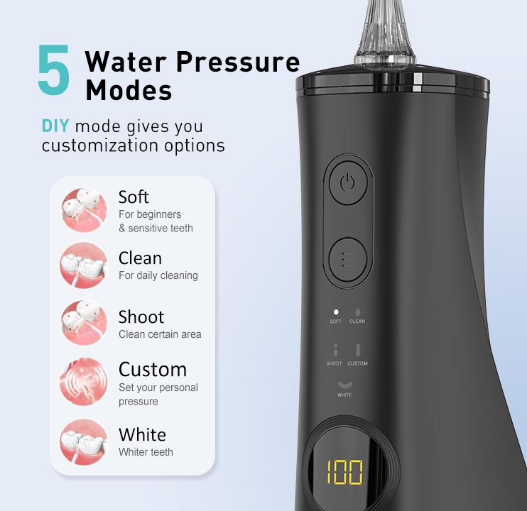 Oral lrrigator 5 In 1 Water Flosser -lPX7 Cordless Portable and RechargeableIrrigation Cleaner -Comprehensive DailyTeeth Care Solution for Men Women