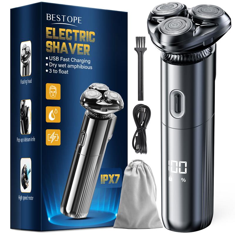 Electric Shaver Men's Electric Shaver - Men's Electric 3D Dry Shaver with Magnetic Shaving Heads IPX7 with Travel Lock Wet and Dry Shaver