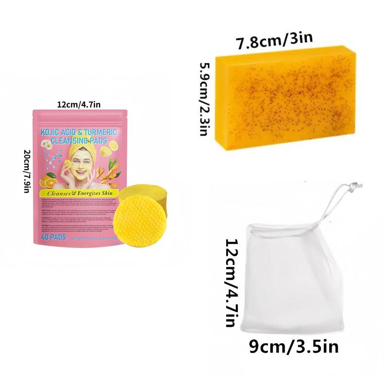 Turmeric Kojic Acid Soap & Cleansing Pads, 21pcs set Deep Cleansing & Moisturizing Skin Care Kit for Men & Women All Skin Types