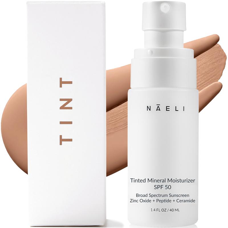 NAELI Anti Aging Tinted Moisturizer SPF 50, Mineral Sunscreen for Face with Zinc Oxide, Peptides & Ceramides, Natural Hydrating Universal Tint, 1.4 oz