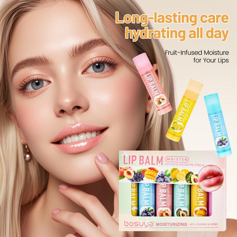 Bosuya Lip Balm Stocking Stuffers, Moisturizing Lip Care Christmas Gifts, Original Beeswax with Vitamin E  Natural Origin Lip Care (6-Pack)