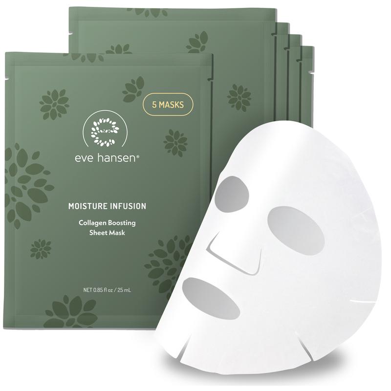 Eve Hansen Collagen Sheet Face Mask Set (5-Pack) 15min Hydrating, Nourishing, and Moisturizing with Hyaluronic Acid for Radiant, Dewy Skin - Serum