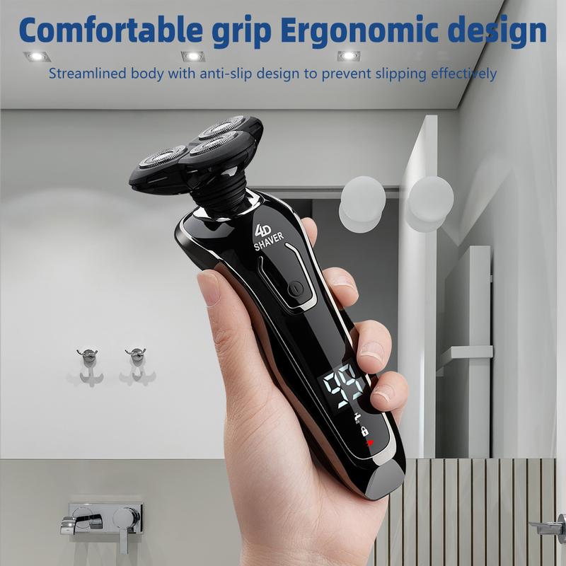 6 IN 1 Electric Shaver Wet & Dry Men's Grooming Kit Trimmer Bald Head Razor, Electric Razor with Nose Hair Sideburns Trimmer, IPX6 Waterproof Beard Trimmer, Rotary Shaver, Wet Dry Mens Grooming Kit, LED Display, USB Rechargeable, Gifts for Men