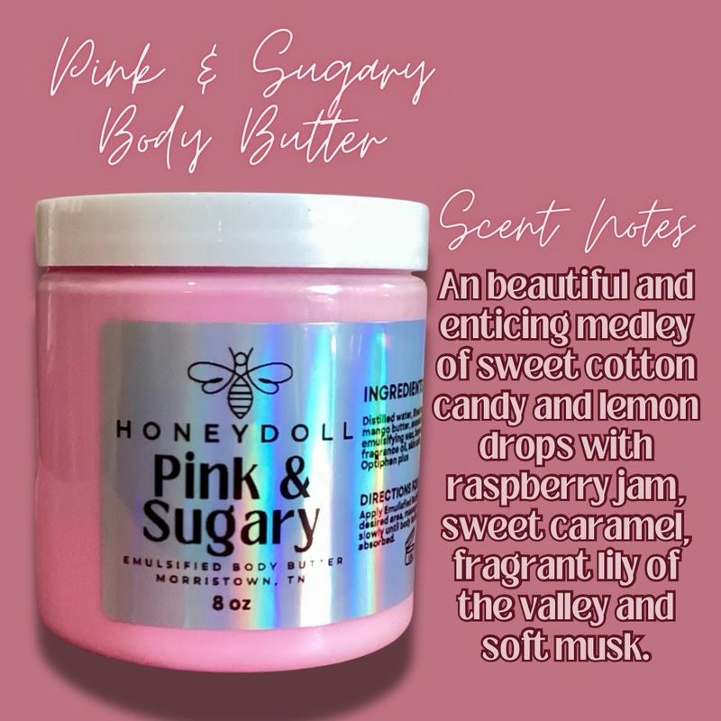 Pink & Sugary Emulsified Body Butter - Sweet Vanilla & Caramel Scent - Body Care