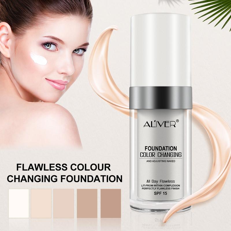 Aliver Liquid Foundation , Color Changing, Light coverage, Makeup Base Concealer Cover Moisturizing( 30 ml) white foundation colorchanging foundation