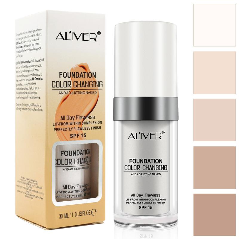 Aliver Liquid Foundation , Color Changing, Light coverage, Makeup Base Concealer Cover Moisturizing( 30 ml) white foundation colorchanging foundation