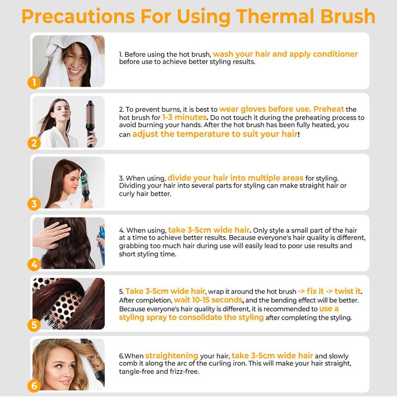 3 in 1 Thermal Round Brush, 1 Box Negative Ion Hot Thermal Brush for Curling and Volumizing, Professional Hair Styling Tool for Women & Girls