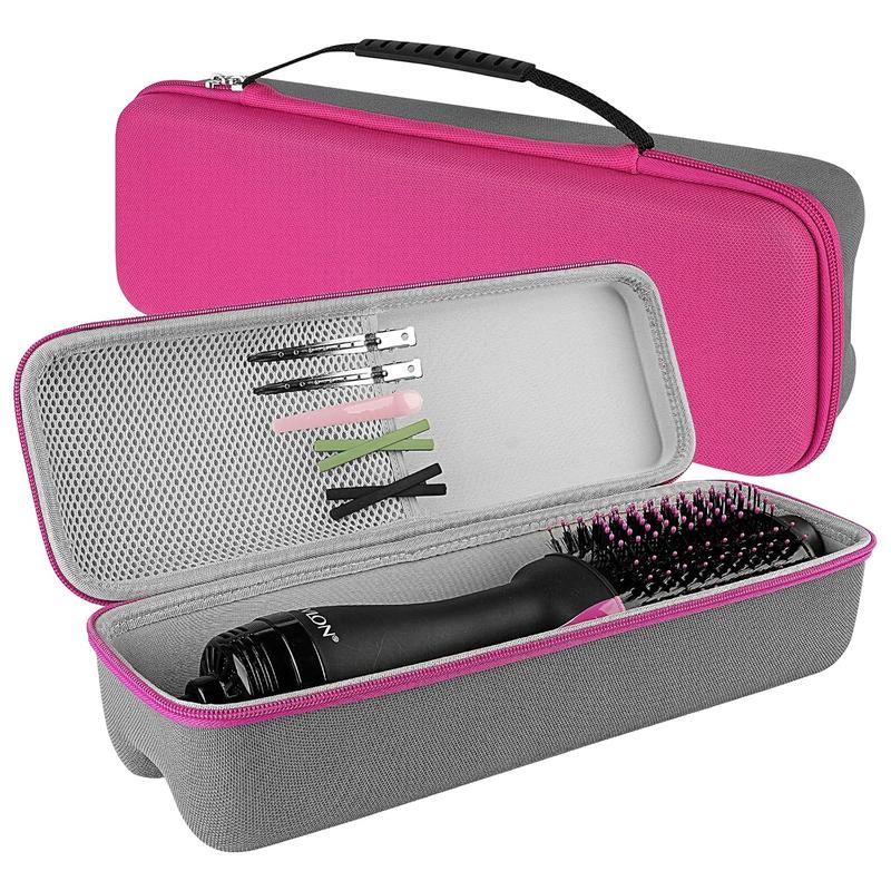 Blow dryer brush, One-step blow dryer and volumizer, Hard travel case for hot air brush carrying case (rose red)