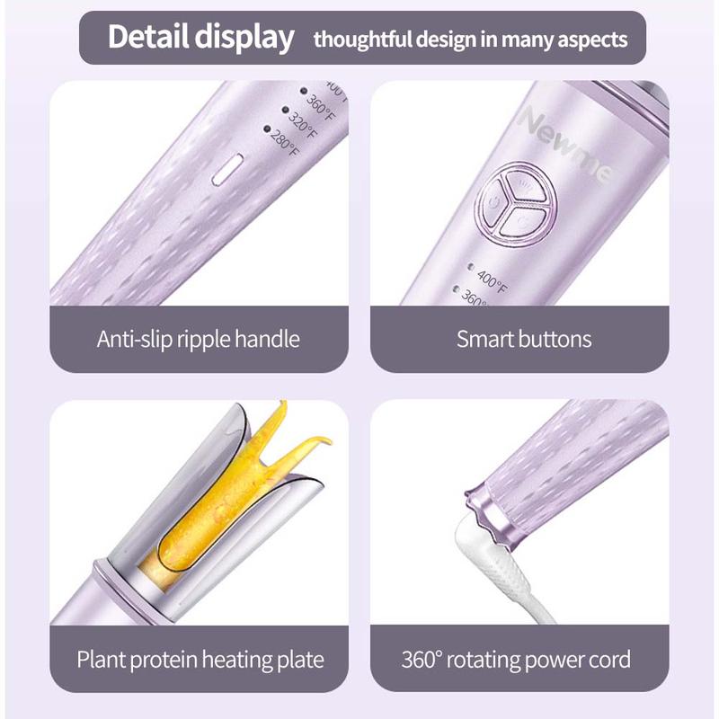 Newme Purple Ice Cream Curling Iron: 1.1 (28mm) inch Auto Curler for Beach Waves, with Fast Heat-up - Negative Generator, Anti-Scald Function, Professional Safety Curler, Ice Cream Cone Culer, Adjustable Temp & Timer Reminder, rizador