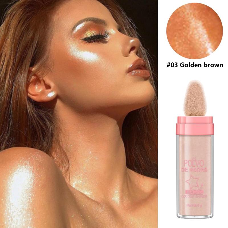 HANDAIYAN Polvo De Hadas Fairy Dust Highlight Patting Powder  Contouring and Clavicle Pearlescent Patting Powder for Face and Eye, Halloween Sparkling Body Glitter Powder Natural Three-Dimensional Face Blusher Fairy Highlight Patting Powder Bronzer Makeup