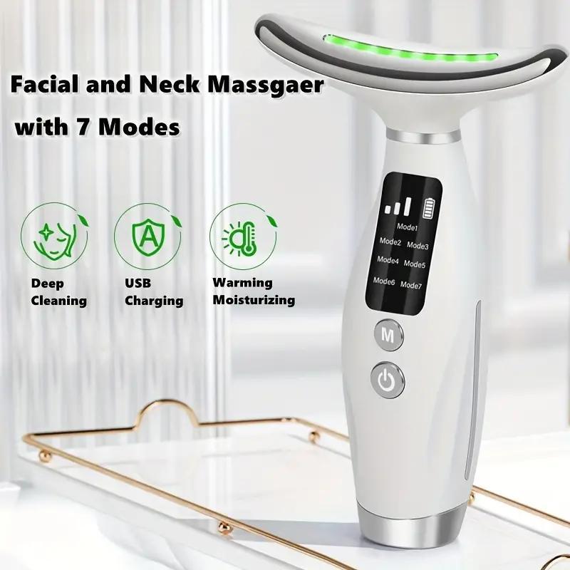 USB Rechargeable Facial & Neck Massager, 7 Modes Heating Facial Massager, Professional Skin Care Tool for Women