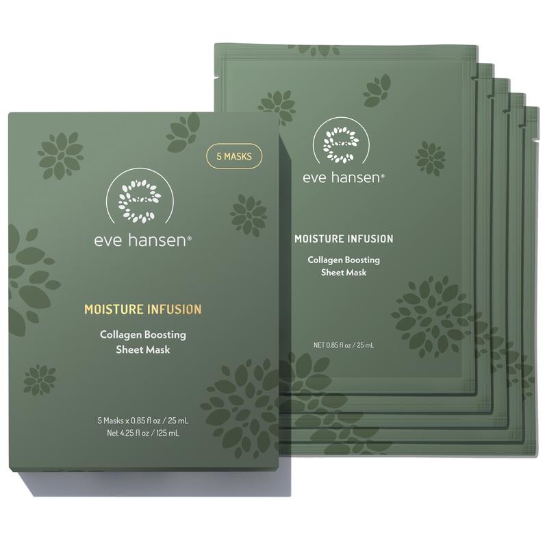 Eve Hansen Collagen Sheet Face Mask Set (5-Pack) 15min Hydrating, Nourishing, and Moisturizing with Hyaluronic Acid for Radiant, Dewy Skin - Serum