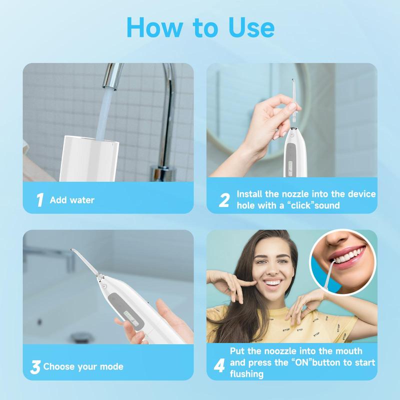 Water Flosser, 1 Count Rechargeable Oral Irrigator with Nozzles, Waterproof Dental Irrigator, Oral Care Tool for Home & Travel