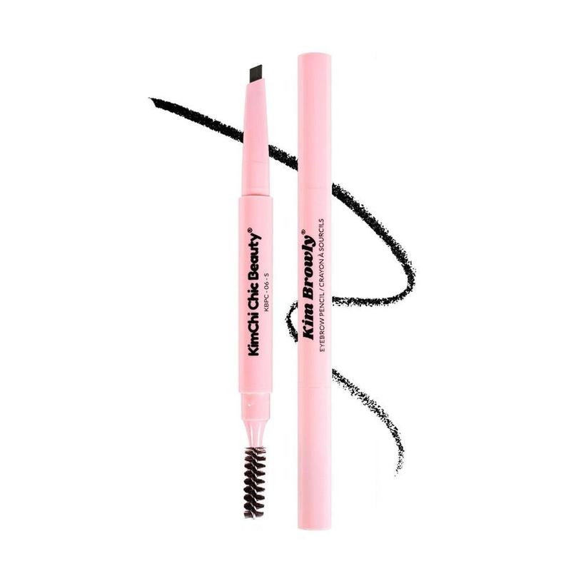 KimChi Chic Slim KimBROWly Mechanical Eyebrow Pencil with Spoolie, Soft Black Color, Cosmetic Makeup, 0.3g