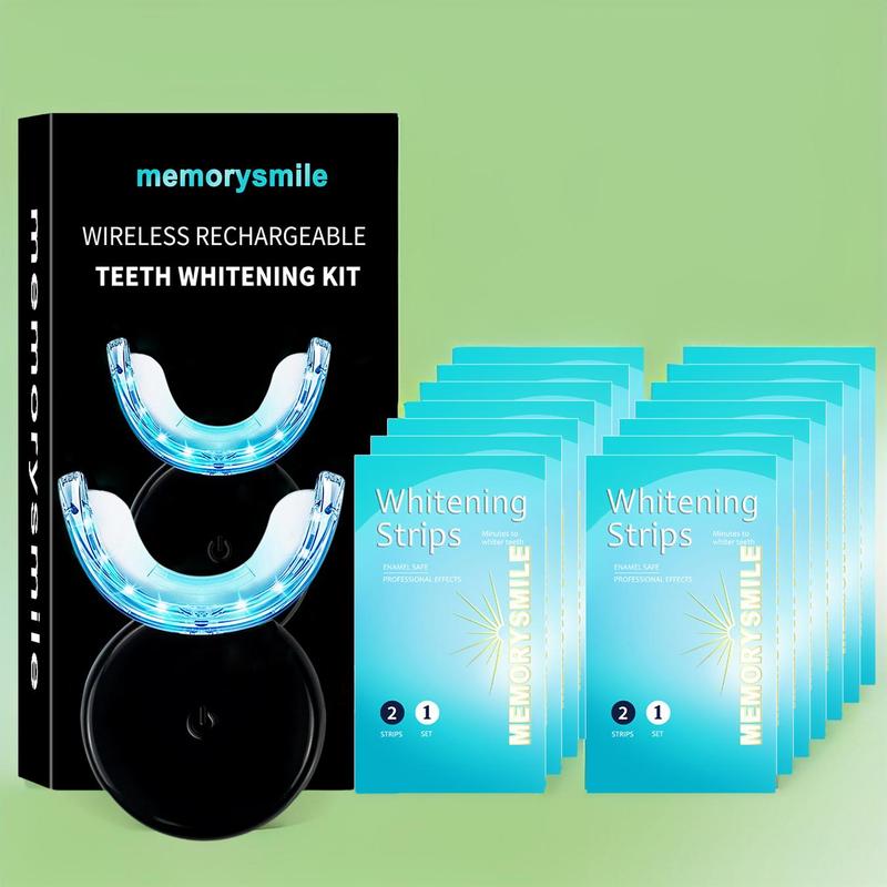 Summer Wireless Oral Teeth Cleaning Kit, Portable Teeth Brightening Machine with 14pcs Strips, Teeth Stains Removing Tools, Dental Care Tool