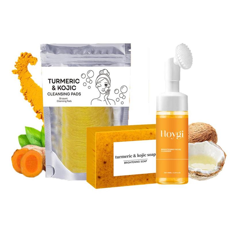 Turmeric Wash and Care Three Piece Set, Turmeric Tablets, Turmeric Cleansing Mousse, Turmeric Soap Facial Cleansing Skincare Facial Cleansing Cleanser