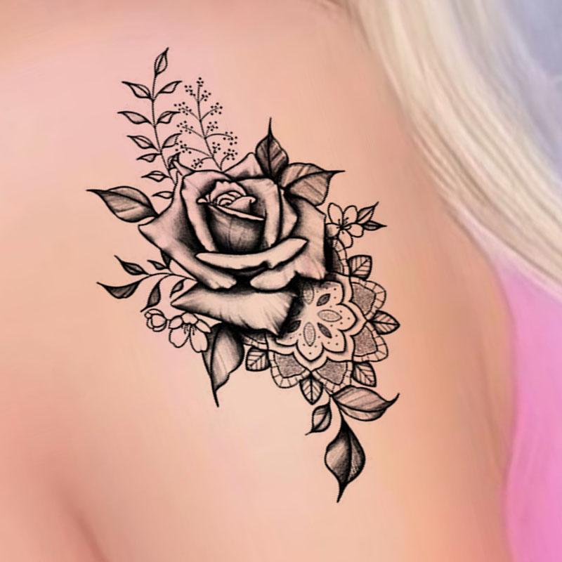 Flower Pattern Temporary Tattoo Sticker, 10 Sheets Long Lasting Fake Tattoo Sticker, Body Art Sticker for Women & Girls