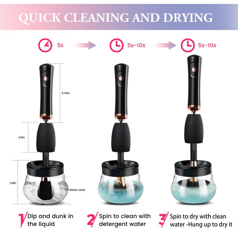 Electronic Makeup Brush Cleaner Machine, Quick Wash & Dry Makeup Brush Cleaner Tools, 3 Adjustable Speeds, Travel Portable Automatic Brushes Cleaner Cleanser Machine Cleansing Cosmetic