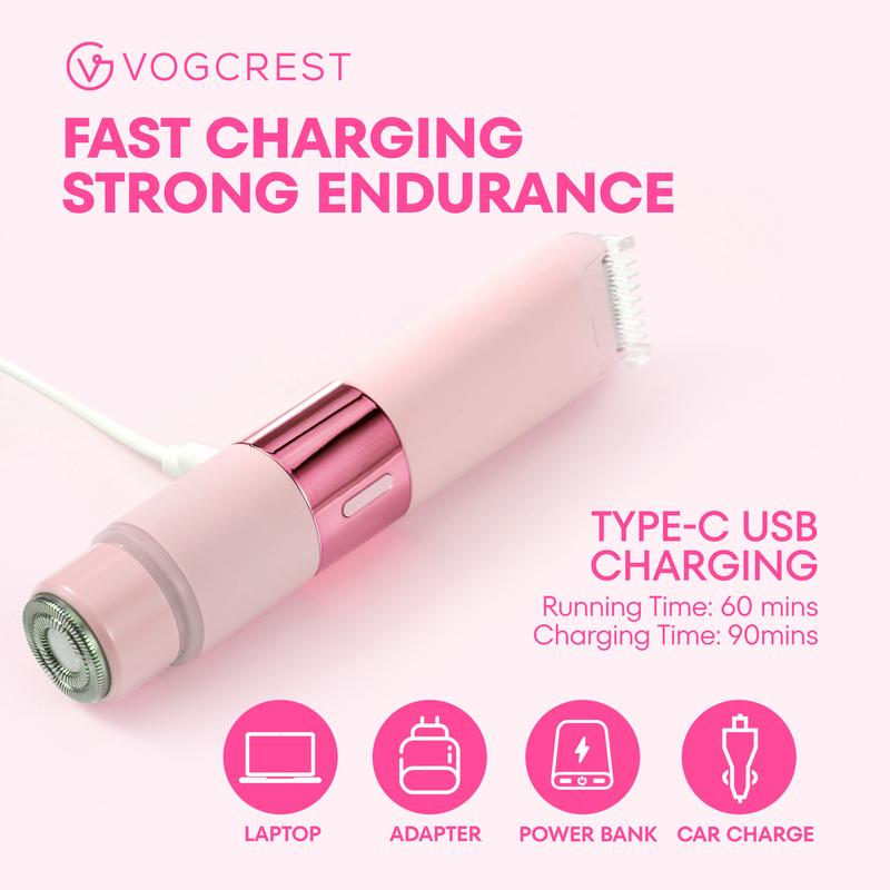 VOGCREST Dual Head Electric Shaver, 2 in 1 Women Bikini Trimmer Painless Electric Razor,Waterproof Body Hair Trimmer and Facial Hair Remover