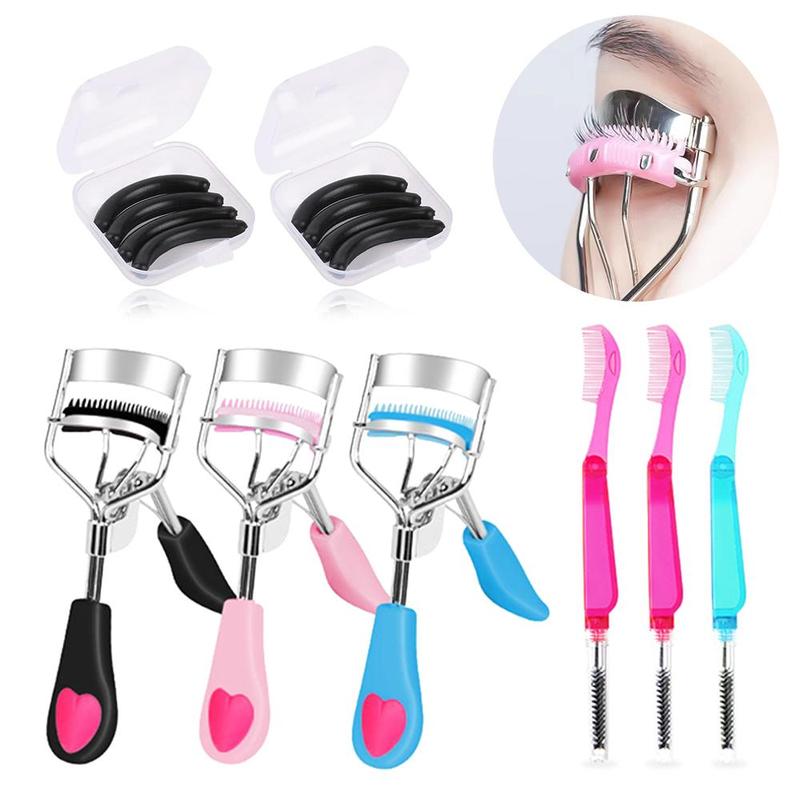 Semi-curved Steel Eyebrow Comb Set for Christmas Gift, 16pcs set Eyelash Curler & Eyebrow Brush & Silicone Pad, Professional Makeup Tools for Women