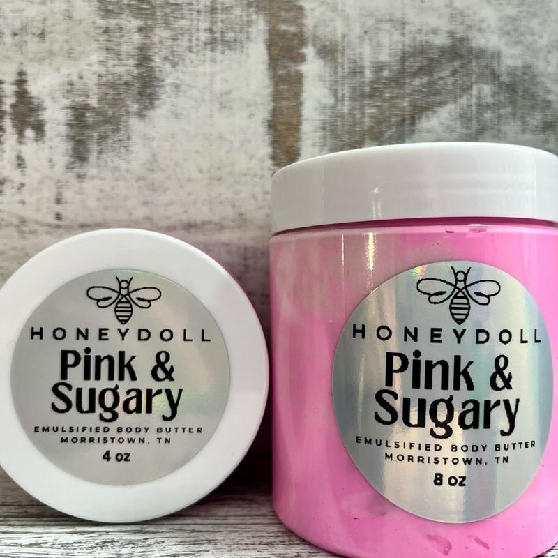 Pink & Sugary Emulsified Body Butter - Sweet Vanilla & Caramel Scent - Body Care