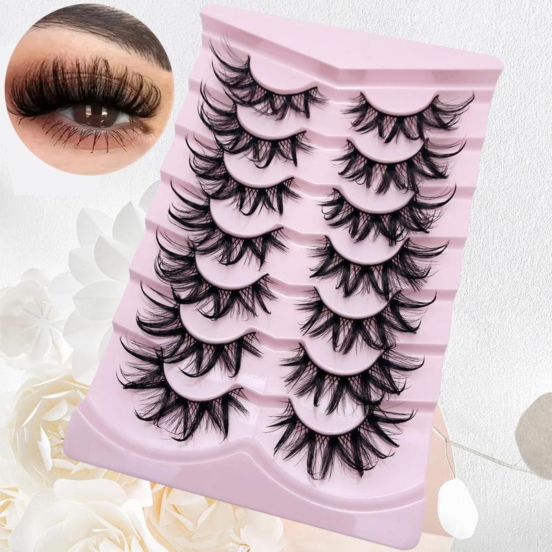 Fluffy False Eyelashes, 7 Pairs Wispy Manga Faux Cluster Lashes, Natural Curling Eye Makeup Strip Lashes for Women & Girls Eye Extensions, Mini Makeup Lash Extension Kit, Christmas Gift