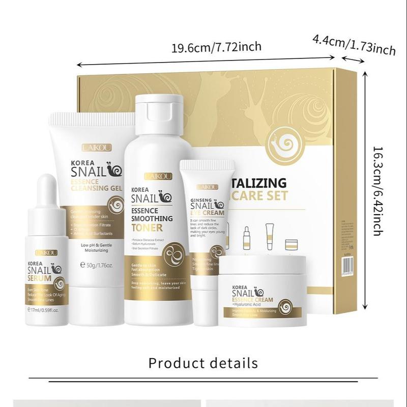 Snail Secretion Filtrate Skincare Set, 1 Set Moisturizing Facial Care Kit, Including Facial Cleanser & Toner & Serum & Eye Cream & Face Cream, Skin Care Kit for Women