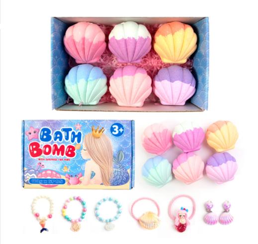 Shell Children's Explosion Bath Salt Gift Set (comes with blind box), a set of six different flavors, can be used as birthday gifts, handmade bubble baths cottonbathbombcottonreal