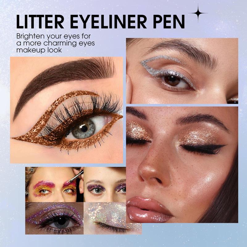 8 Colors Glitter Liquid Eyeliner, 8pcs set Long Lasting Shimmering Eyeliner, Quick Drying Eyeliner Multi Purpose for Eye Lip Eyeshadow Cheek Neck, Multi-functional Body & Face Highlight Makeup Product