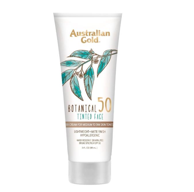 Australian Gold Botanical SPF 50 Tinted Mineral Sunscreen for Face,  Water-Resistant, Matte Finish, For Sensitive Facial Skin, Medium to Tan Skin Tones, 3 FL Oz Skincare Cream Skincare Cream Daily Gentle