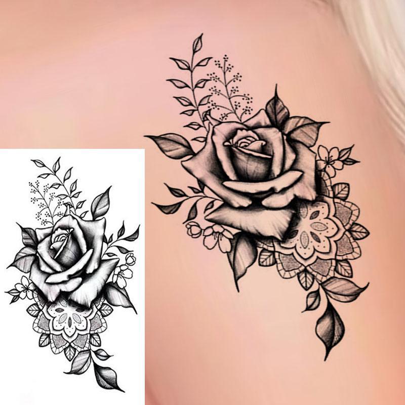 Flower Pattern Temporary Tattoo Sticker, 10 Sheets Long Lasting Fake Tattoo Sticker, Body Art Sticker for Women & Girls