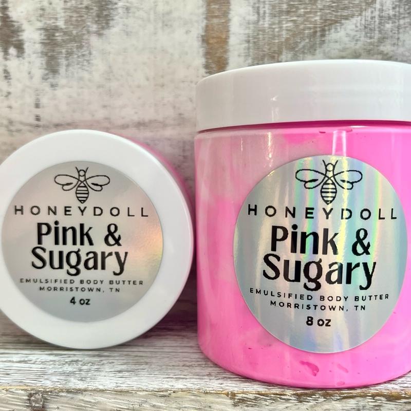 Pink & Sugary Emulsified Body Butter - Sweet Vanilla & Caramel Scent - Body Care