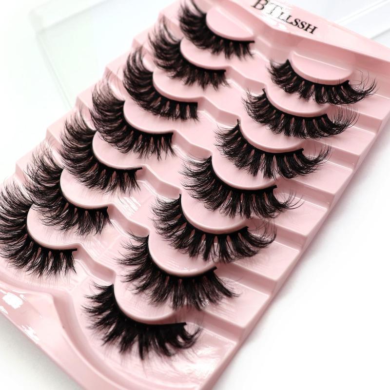 Long Fluffy D Curl False Eyelashes, 7 14 Pairs Wispy Cat Eye Look Faux Cluster Lashes, Natural Curling Eye Makeup Strip Lashes, Eye Makeup, Summer Gift, Christmas Gift