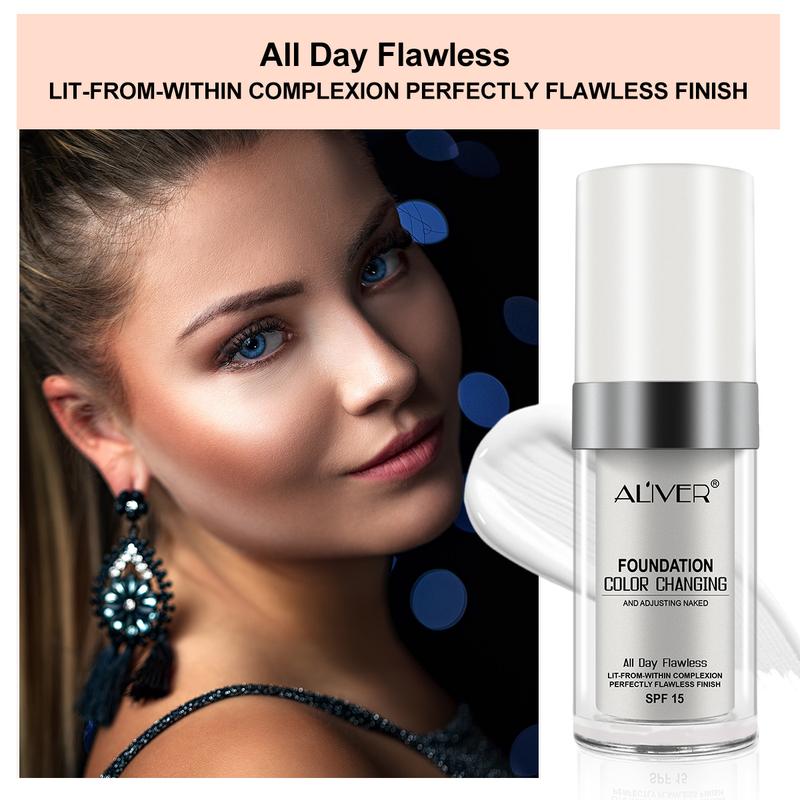 Aliver Liquid Foundation , Color Changing, Light coverage, Makeup Base Concealer Cover Moisturizing( 30 ml) white foundation colorchanging foundation