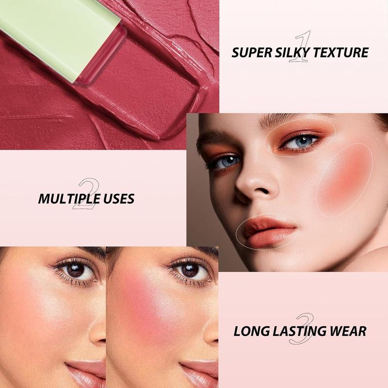 Blush Stick-cream makeup blush stick, solid moisturizing blush stick, natural blendable waterproof Korean matte long-lasting smooth blush (#02 fiery red)