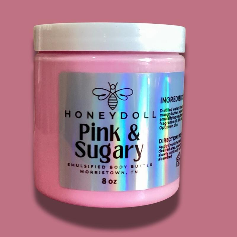 Pink & Sugary Emulsified Body Butter - Sweet Vanilla & Caramel Scent - Body Care