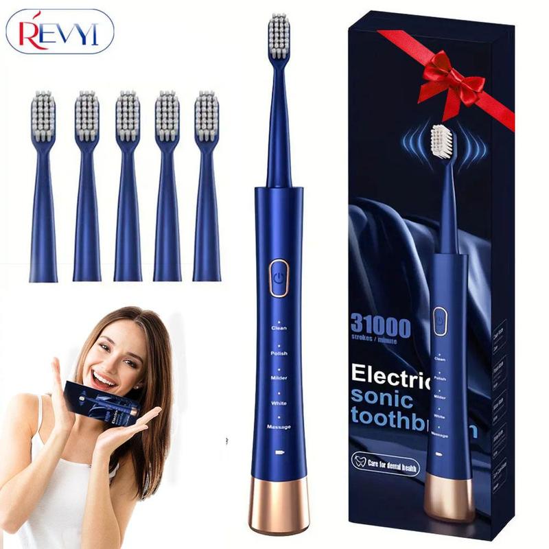 USB Rechargeable Electric Toothbrush, 1 Box Electric Toothbrush & Brush Heads, 2 Mins Timer 5 Modes, Personal Oral Care Appliances for Adults, Christmas Gift