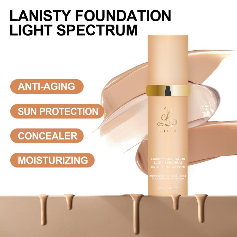 Lanisty  4 in 1 Foundation  Hydration Spf50+ Full Coverage Smart Shade Adjusting Gentle Matte Formula for ALL Skin Concealer Flawless