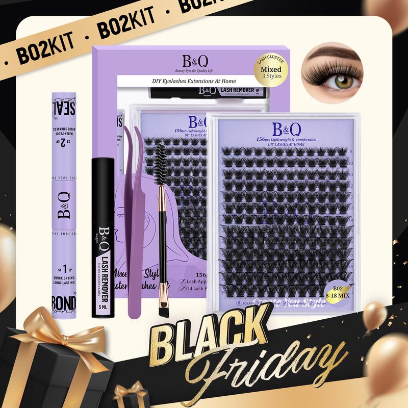 B&Q Lash l B×× Waterproof Kit l B02,B Series Lash kit,Bond & Seal,Remover,Tweezer,Brush,DIY Lash Extension at home Long lasting Poolproof Windproof Beginner Friendly Makeup Cosmetic