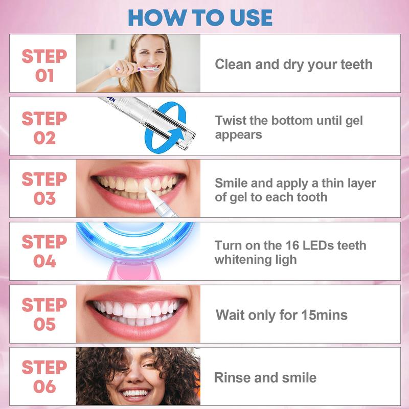 Ursmilekit Oral Teeth Brightening Kit, 16 LED Lights and 3 Gels, Portable USB Rechargeable teeth Brighten with Touch Controls, Christmas Gift