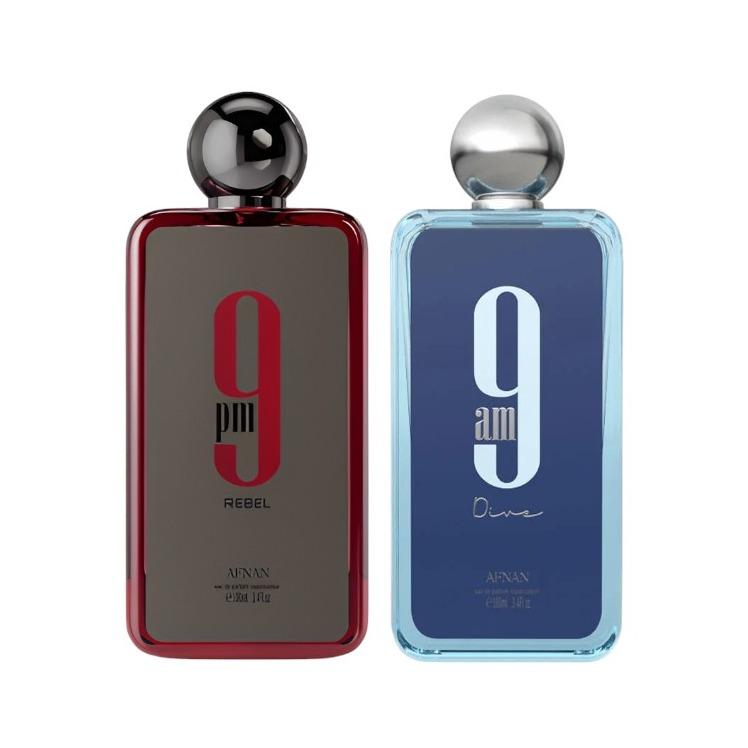 Afnan Perfumes | 9 PM Rebel + 9 AM Dive Bundle | 3.4 oz (100ml) Per Bottle | Unisex Fragrance | Eau de Parfum