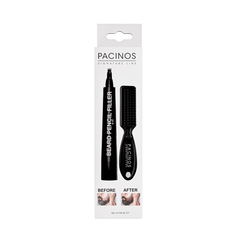 Pacinos Beard Pencil Filler + Brush for Patchy Beards, Mustache & Eyebrows with 4 Micro-Tips, Long Lasting Coverage & Natural Finish