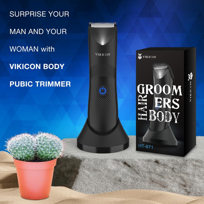 VIKICON Christmas Gifts for Men, Manscape Electric Pubic Body Hair Trimmer w Ligh &Ceramic Blade-No Nicks, No Razor Burn Groin, IPX7 Waterproof Ball Trimmer, Showerproof Shavers for Safe Smooth Quick Shaving, USB-C Rechargeable Unique Gifts for men,black