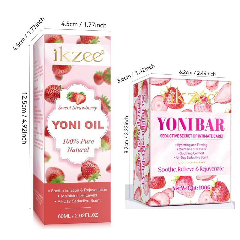 Strawberry Yoni Oil & Soap Set, 2 Counts set Fragrant Strawberry Body Care Set, Soothing Comfort, All-day Seductive Scent, Body Oil, Body Soap, Christmas Gift